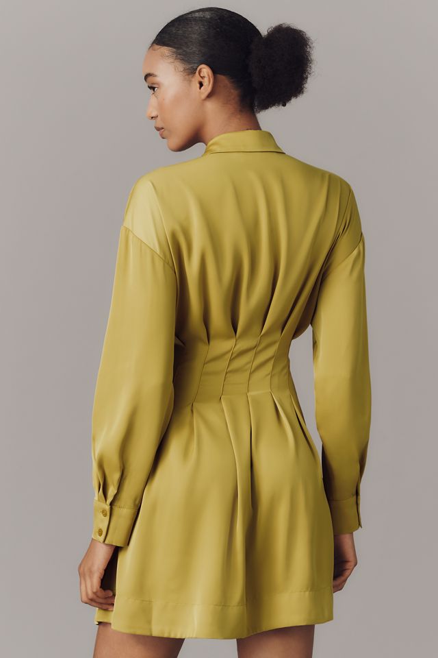 The Tobie Long-Sleeve Satin Mini Shirt Dress by Exquise #2