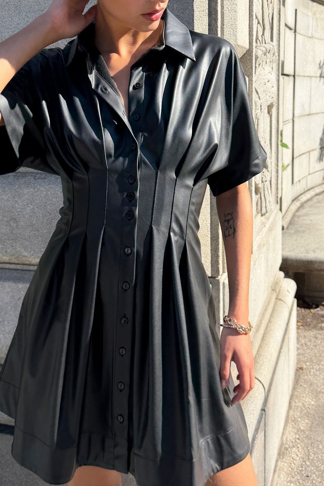 Tobie Faux Leather Mini Shirtdress by Exquise #1