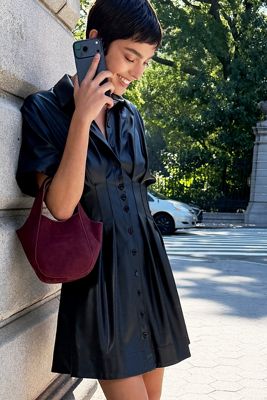 Tobie Faux Leather Mini Shirtdress by Exquise