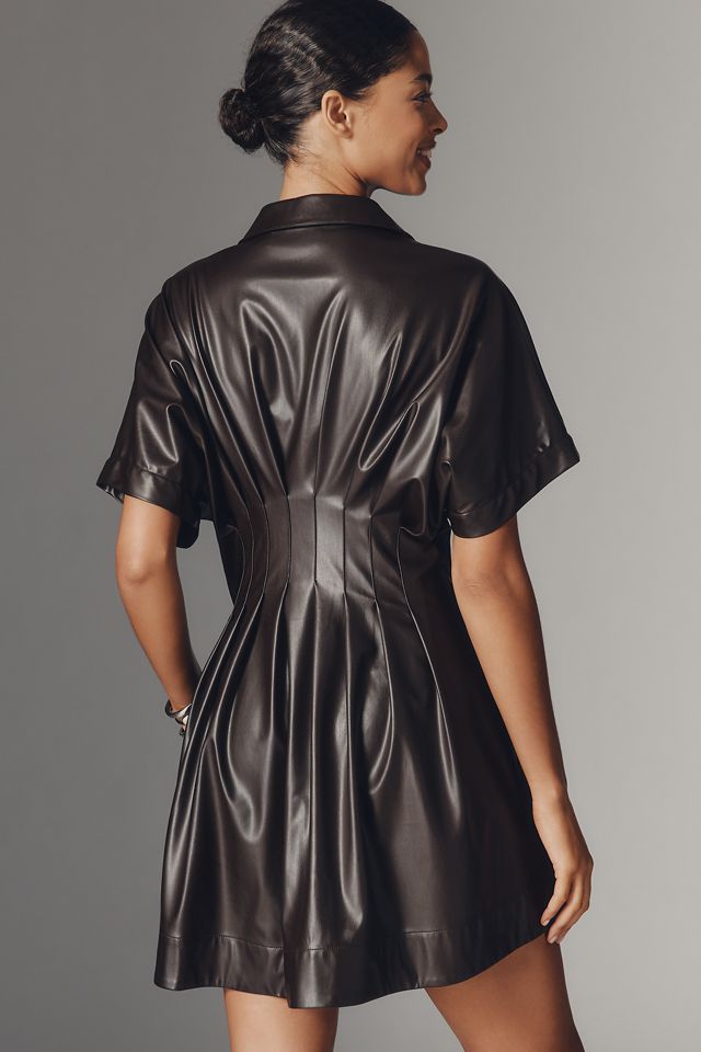 The Tobie Faux-Leather Mini Shirt Dress by Exquise #2