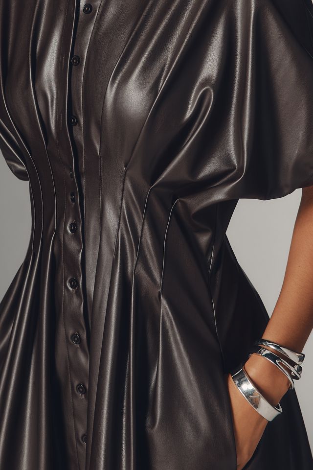 The Tobie Faux-Leather Mini Shirt Dress by Exquise #4