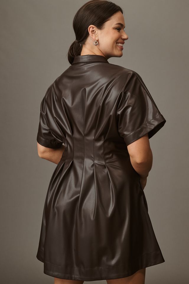 The Tobie Faux-Leather Mini Shirt Dress by Exquise #6