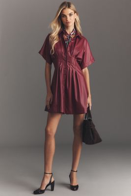 The Tobie Faux-Leather Mini Shirt Dress by Exquise