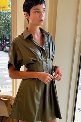 Tobie Faux Leather Mini Shirtdress by Exquise