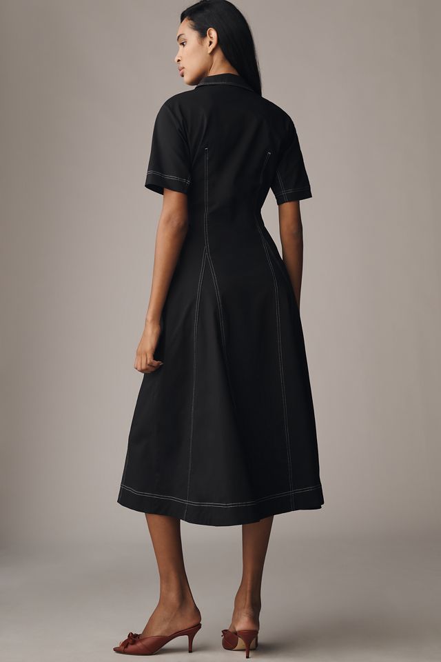 Exquise Short-Sleeve Seamed Pleated Midi Dress #1