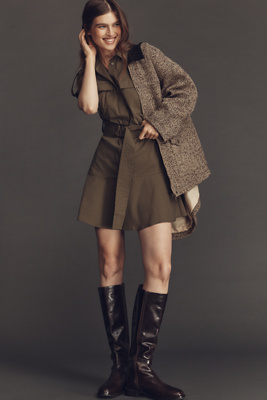 Exquise Utility Mini Shirt Dress In Brown