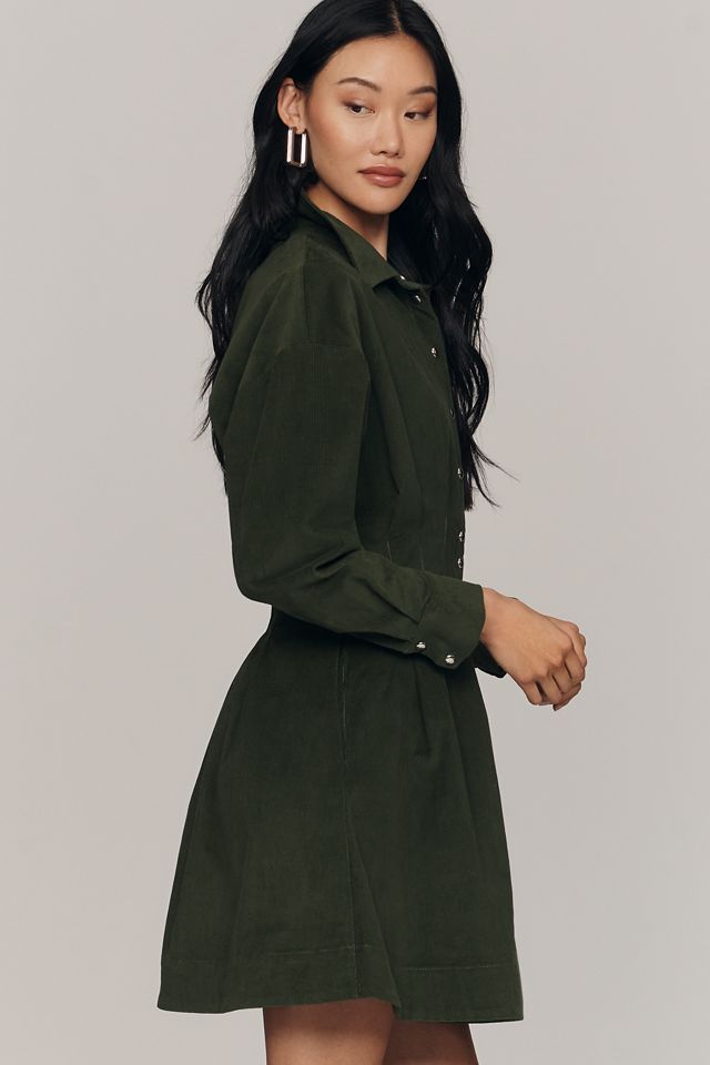 The Tobie Long-Sleeve Corduroy Mini Shirt Dress by Exquise #2