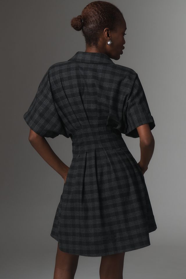 Exquise Short-Sleeve Plaid Diamonte Mini Dress #2