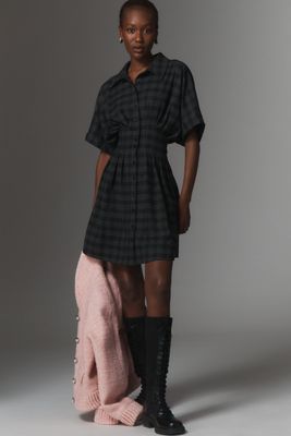 Exquise Short-Sleeve Plaid Diamonte Mini Dress