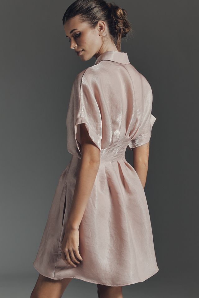 Tobie Organza Mini Shirt Dress by Exquise in Silver, Size: Medium at Anthropologie