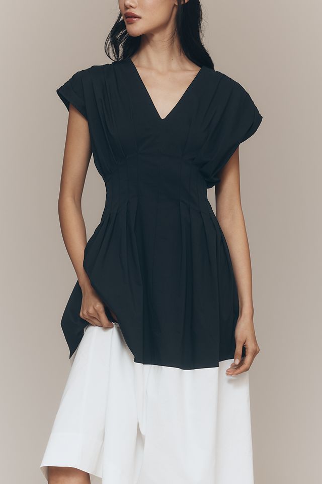 Exquise Pleated Short-Sleeve Twofer Midi Dress | Anthropologie