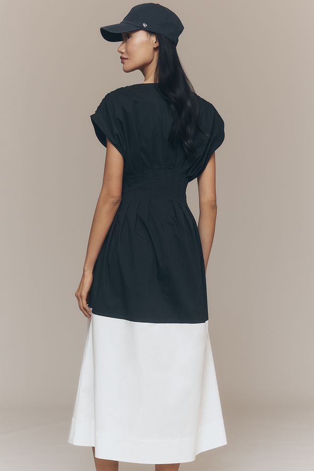Sサイズ Formentera Pleated Bicolor Dress Exquise Pleated Short-Sleeve Twofer Midi Dress | Anthropologie