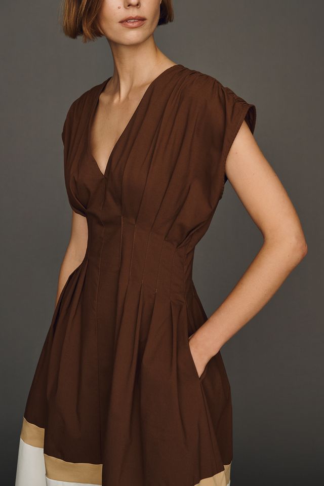 Exquise Pleated Short-Sleeve Twofer Midi Dress | Anthropologie