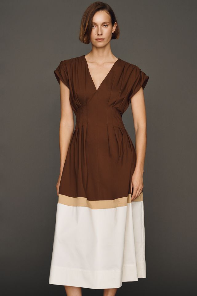 Exquise Pleated Short-Sleeve Twofer Midi Dress | Anthropologie