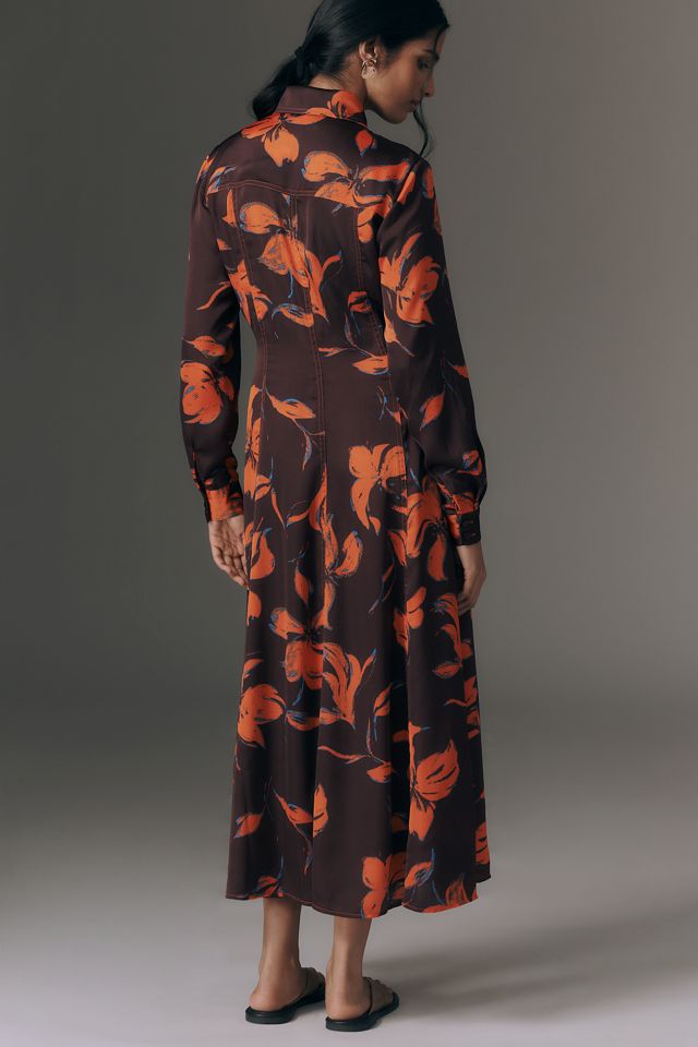 Exquise Long-Sleeve Satin Shirtdress | Anthropologie