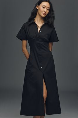 Greer Faux-Leather Midi Shirt Dress by Pilcro | Anthropologie
