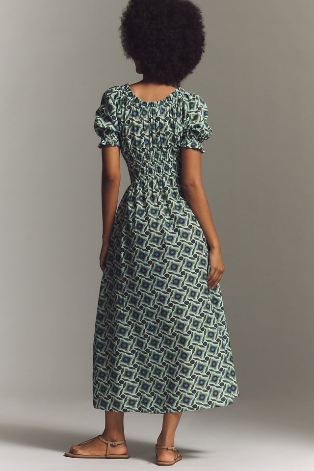 Exquise Smocked Puff Sleeve Midi Dress | Anthropologie