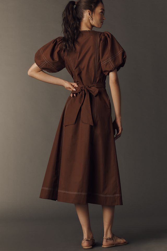 Exquise Stitched Puff-Sleeve Midi Dress #2