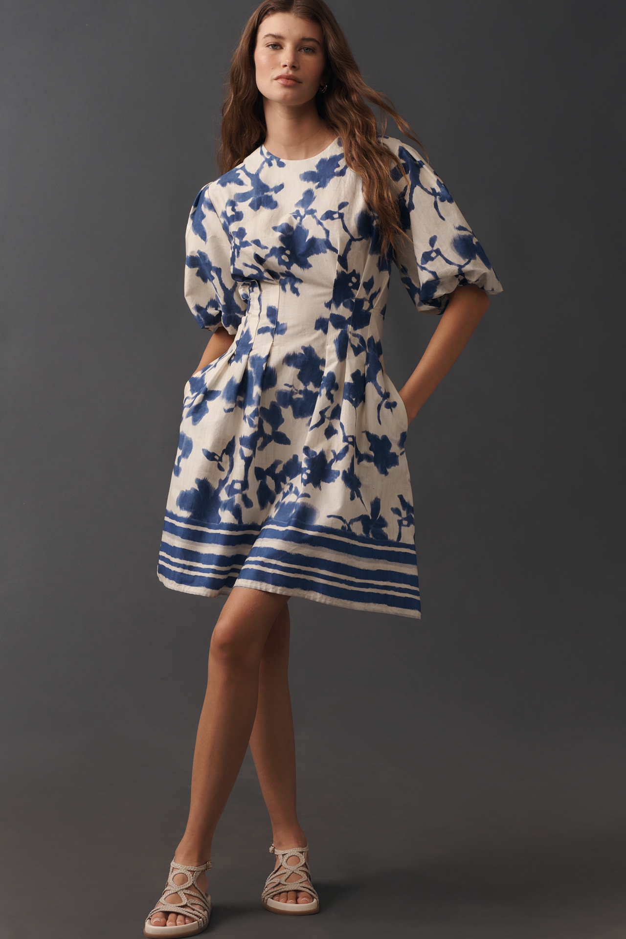 Exquise Smocked Puff-Sleeve Mini Dress