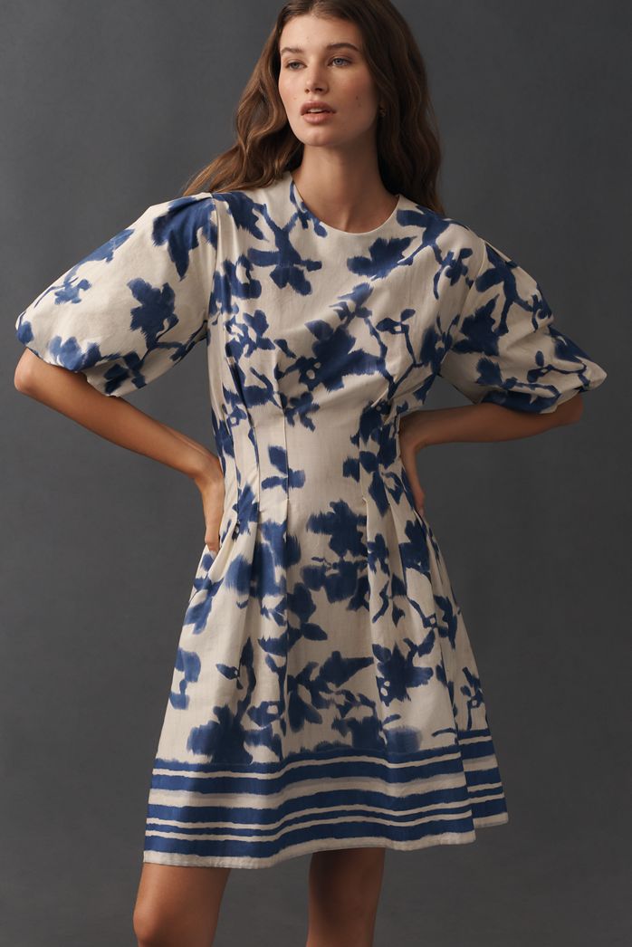 Exquise Smocked Puff-Sleeve Mini Dress
