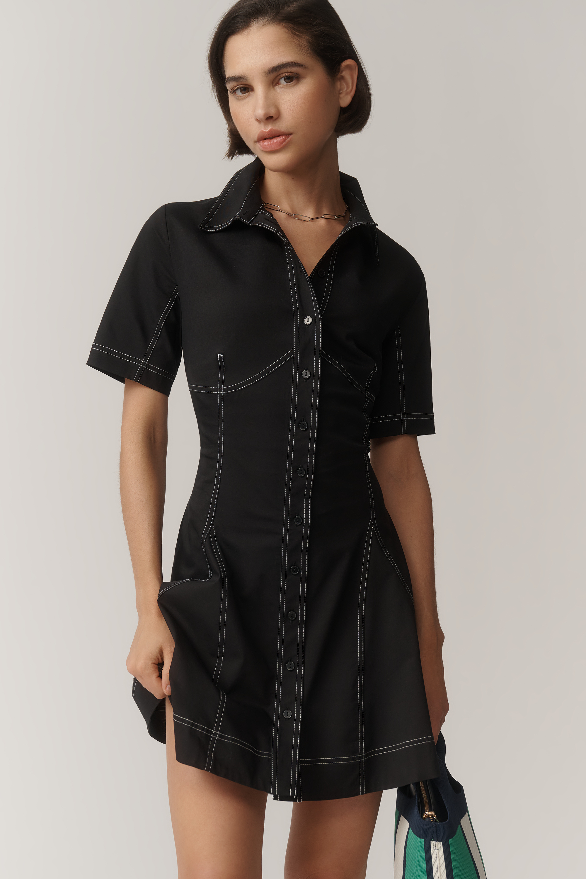 Contrast Stitch Mini Dress - Image 1