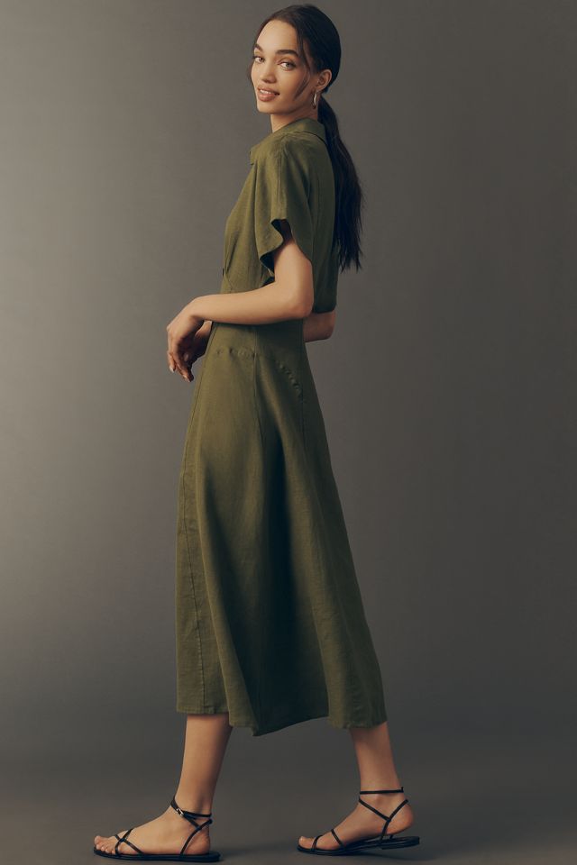 Exquise Raina Linen Short-Sleeve Midi Dress | Anthropologie