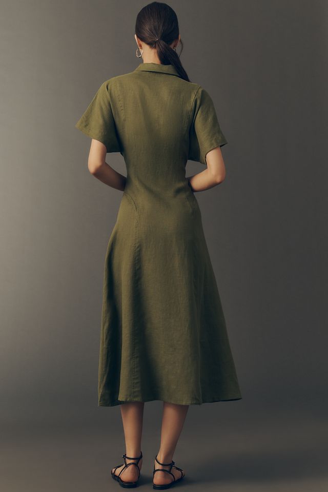 Exquise Raina Linen Short-Sleeve Midi Dress #3