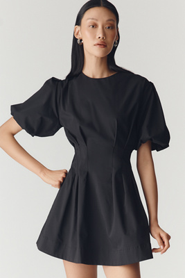 Exquise Puff-sleeve Mini Dress In Black