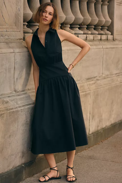 Tobie Drop-Waist Midi Shirt Dress by Exquise