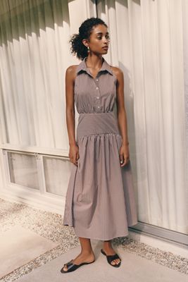 Tobie Drop-Waist Midi Shirtdress by Exquise
