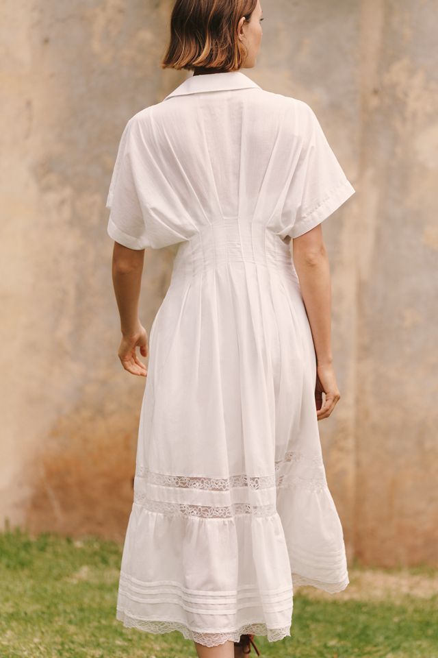 knee length dresses for ladies Staud Le Havre Frayed Short Sleeve Midi Dress main image 1