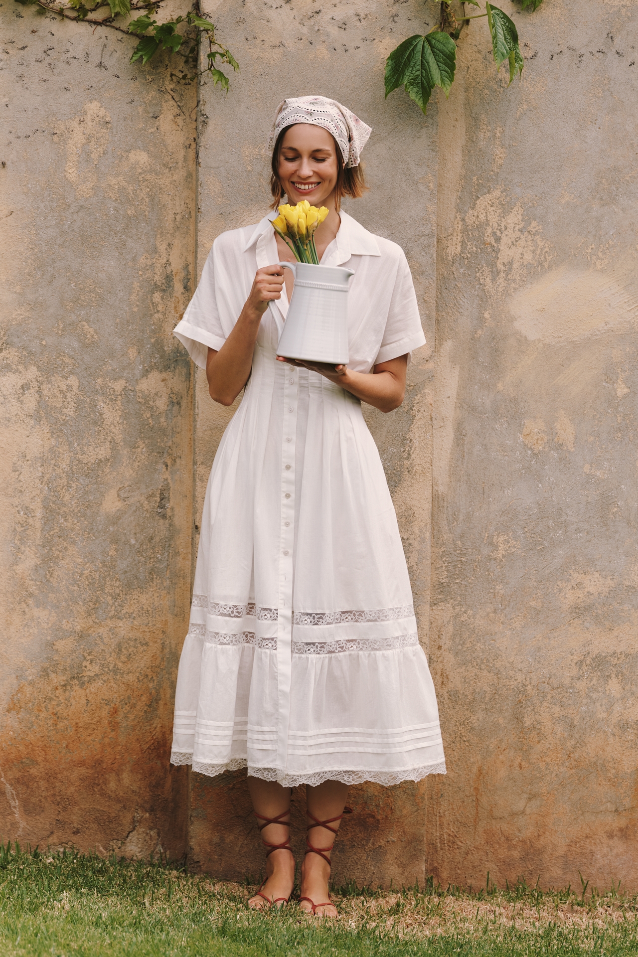 Exquise Tobie Short-Sleeve Collared Midi Dress