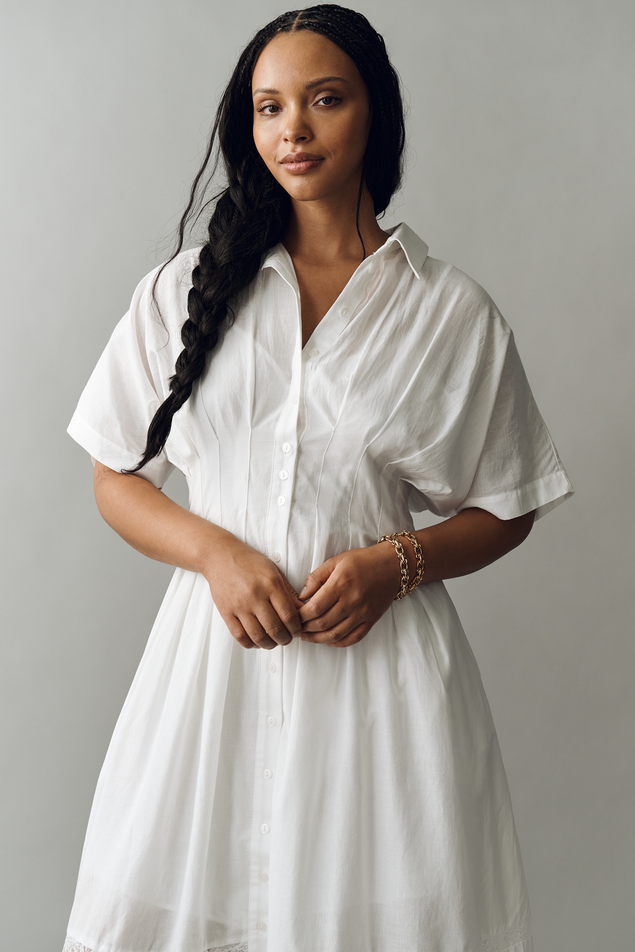 Exquise Tobie Short-Sleeve Collared Midi Dress