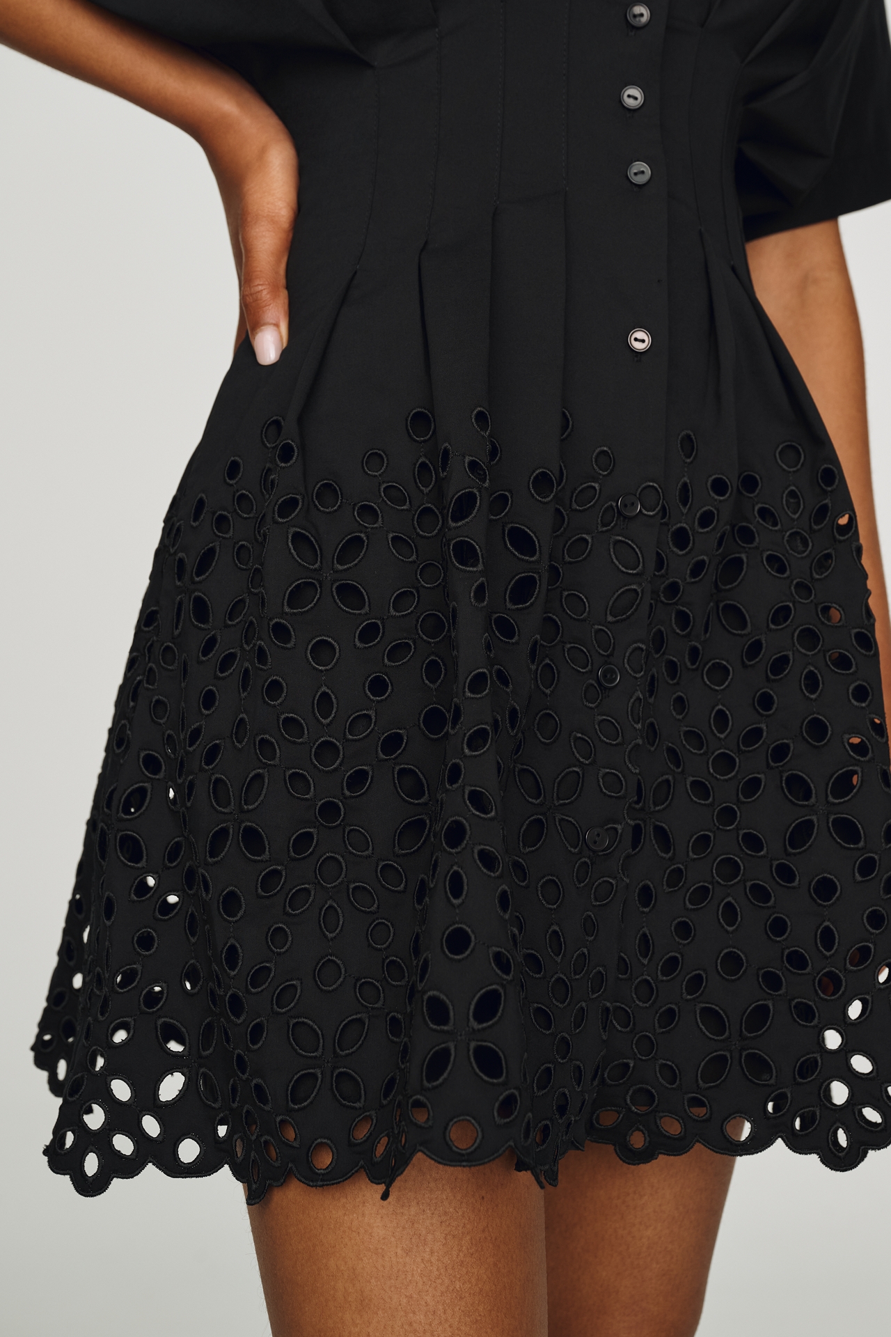 Tobie Eyelet Mini Shirt Dress by Exquise