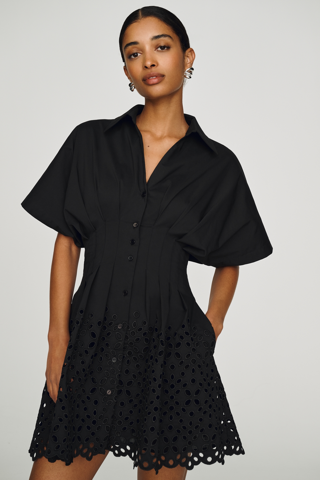 Tobie Eyelet Mini Shirt Dress by Exquise