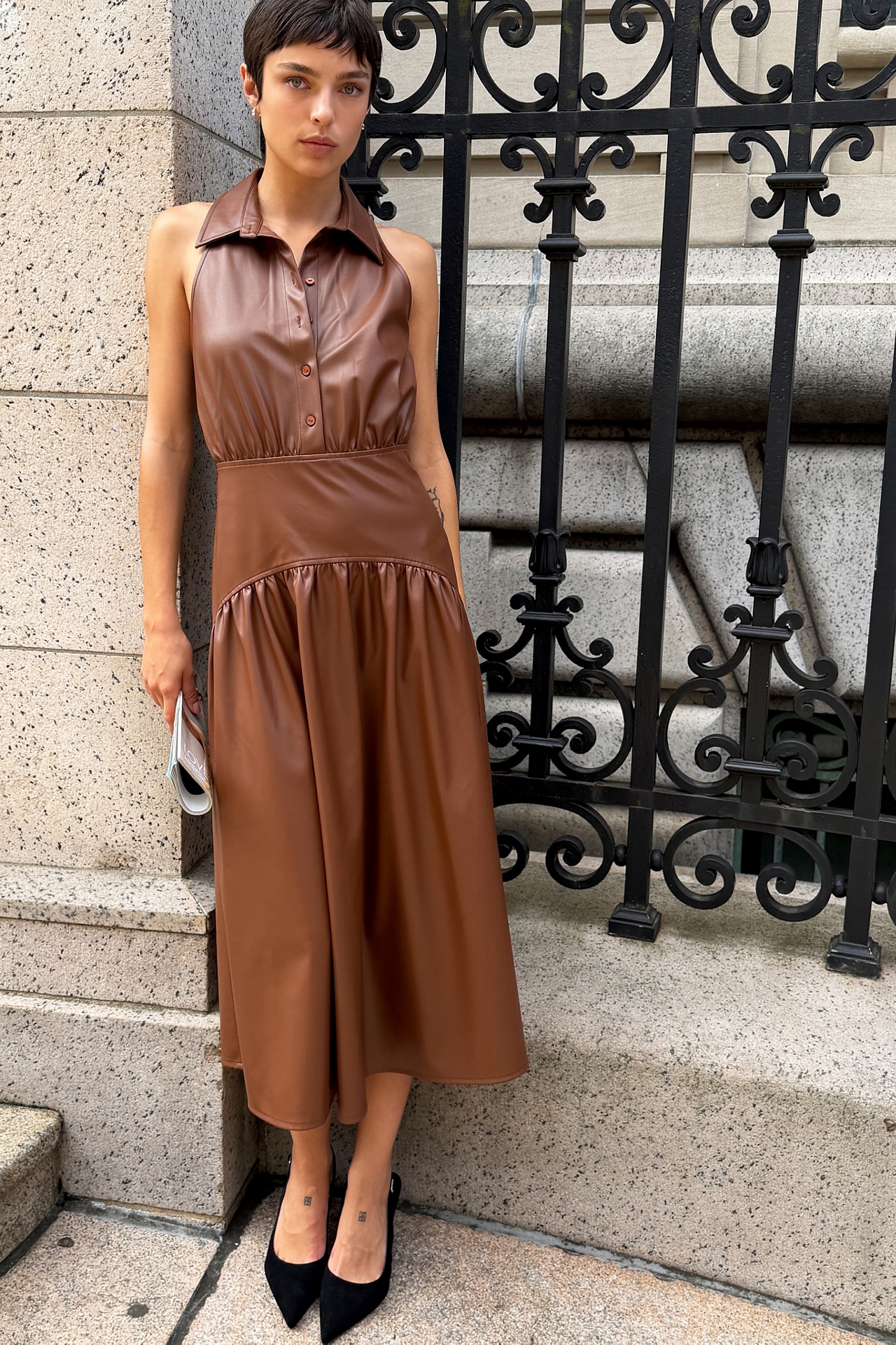 Exquise Tobie Drop Waist Midi Shirtdress