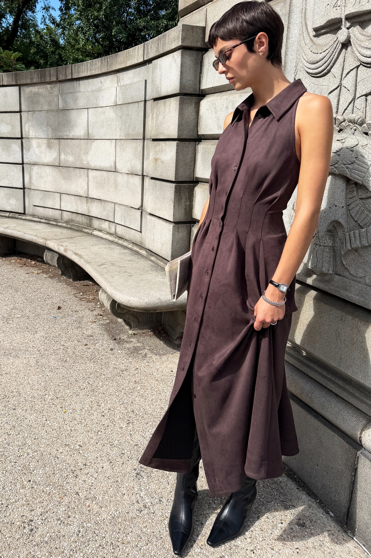 Exquise Tobie Faux Suede Sleeveless Shirtdress