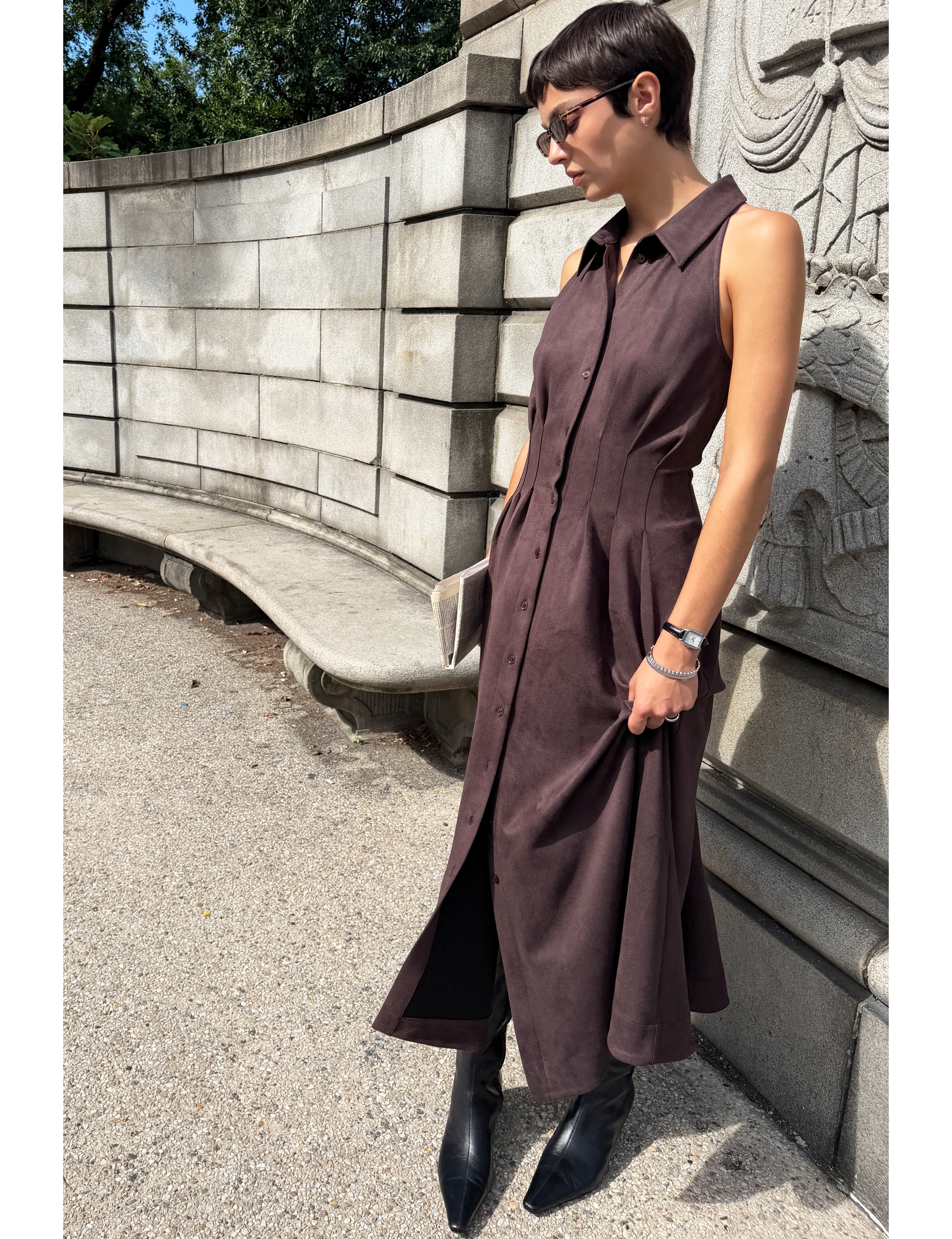 Exquise Tobie Faux Suede Sleeveless Shirtdress