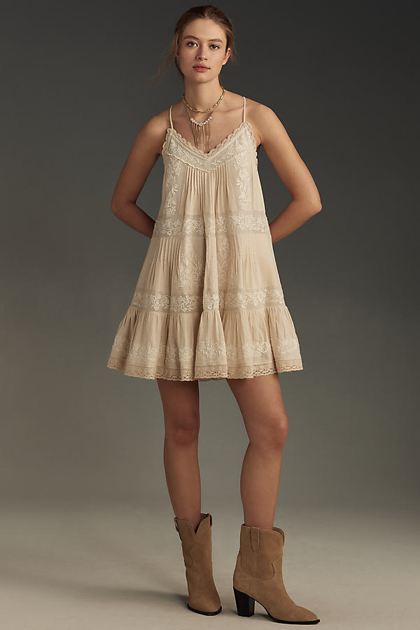By Anthropologie Embroidered Pintuck Mini Dress