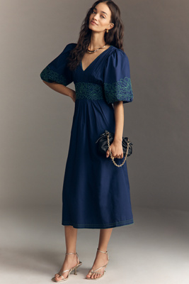 By Anthropologie Puff-Sleeve Midi Dress