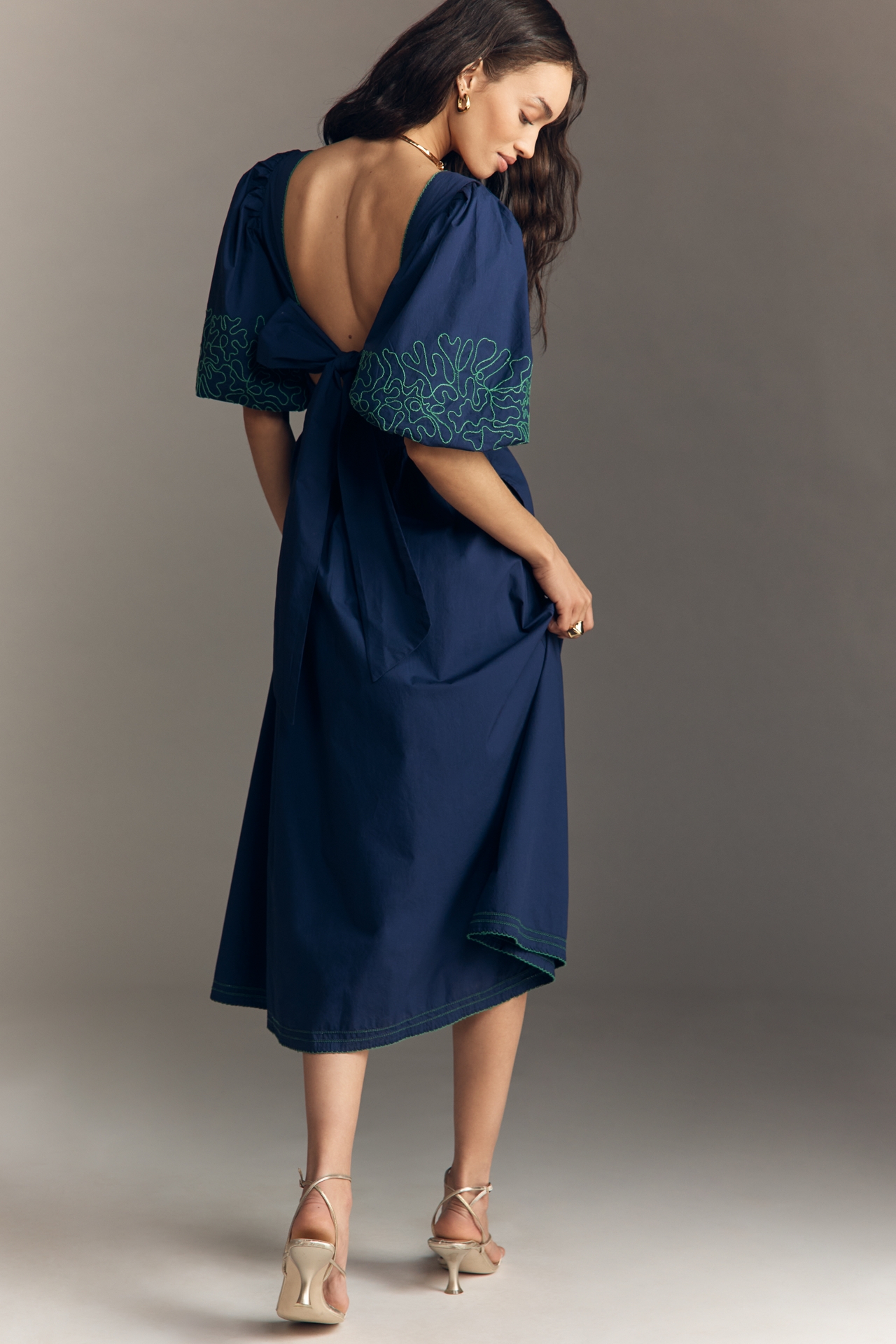 By Anthropologie Puff-Sleeve Midi Dress