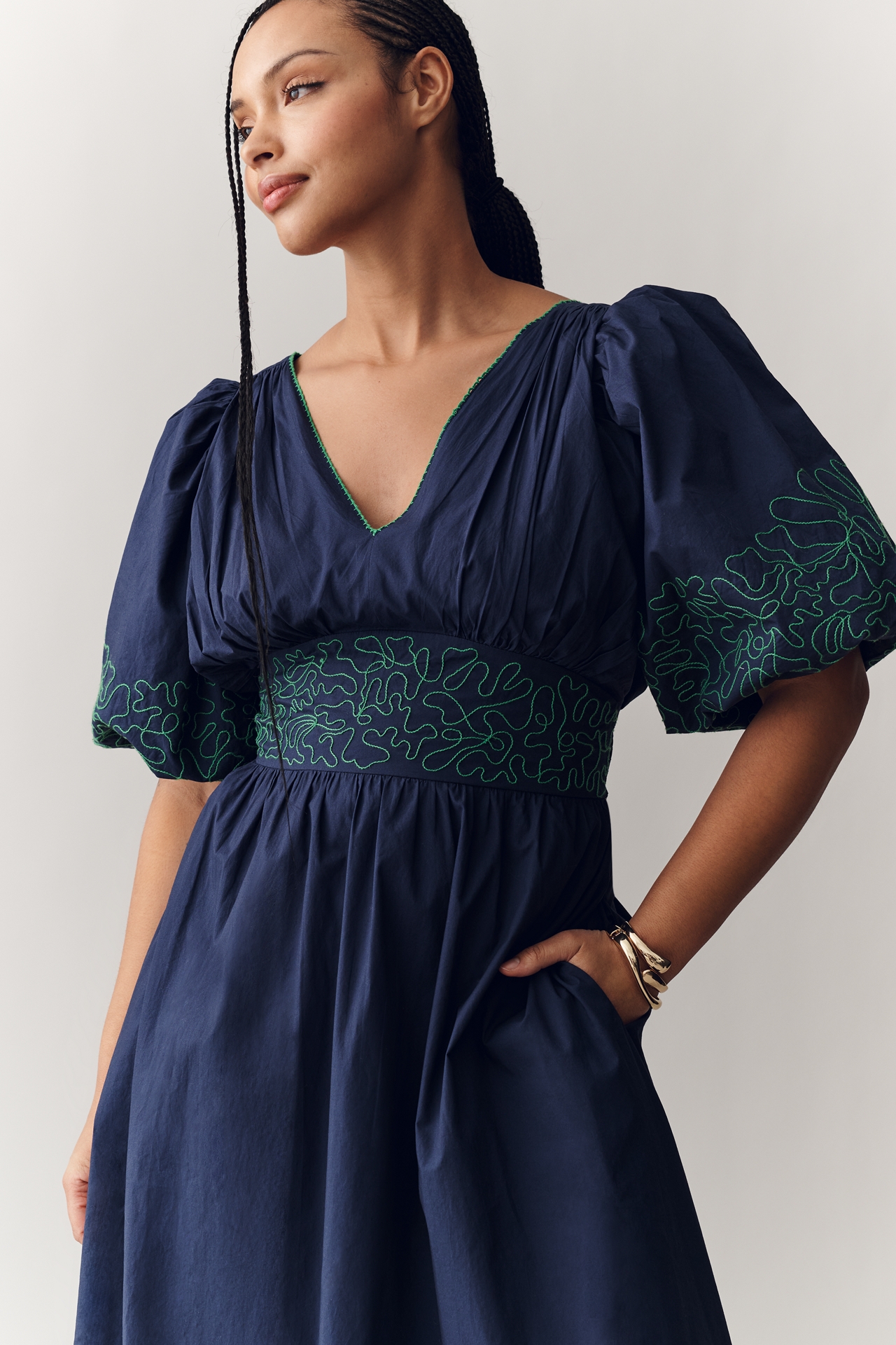 By Anthropologie Puff-Sleeve Midi Dress
