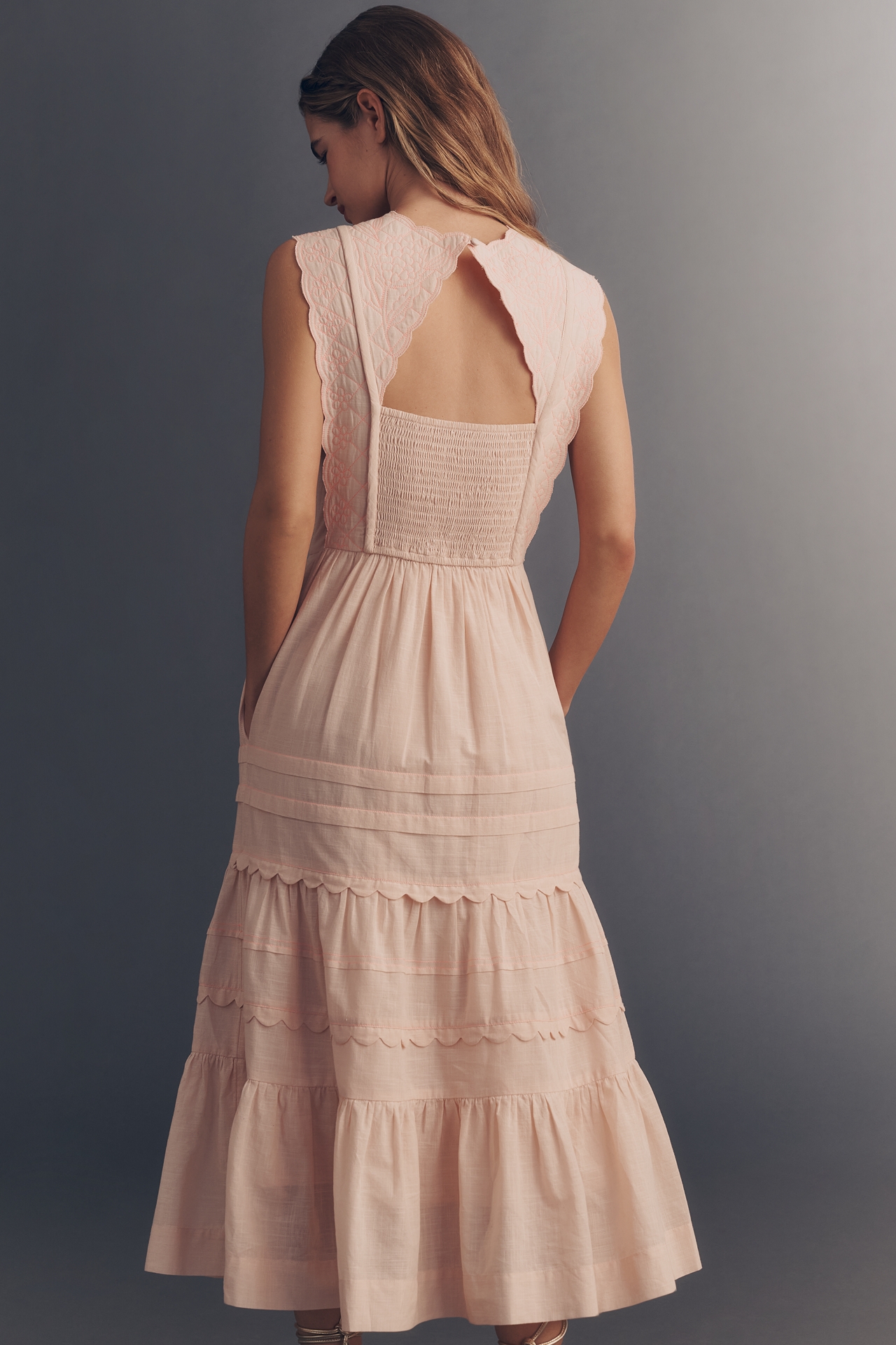 By Anthropologie Sleeveless Quilted Cotton Midi Dress