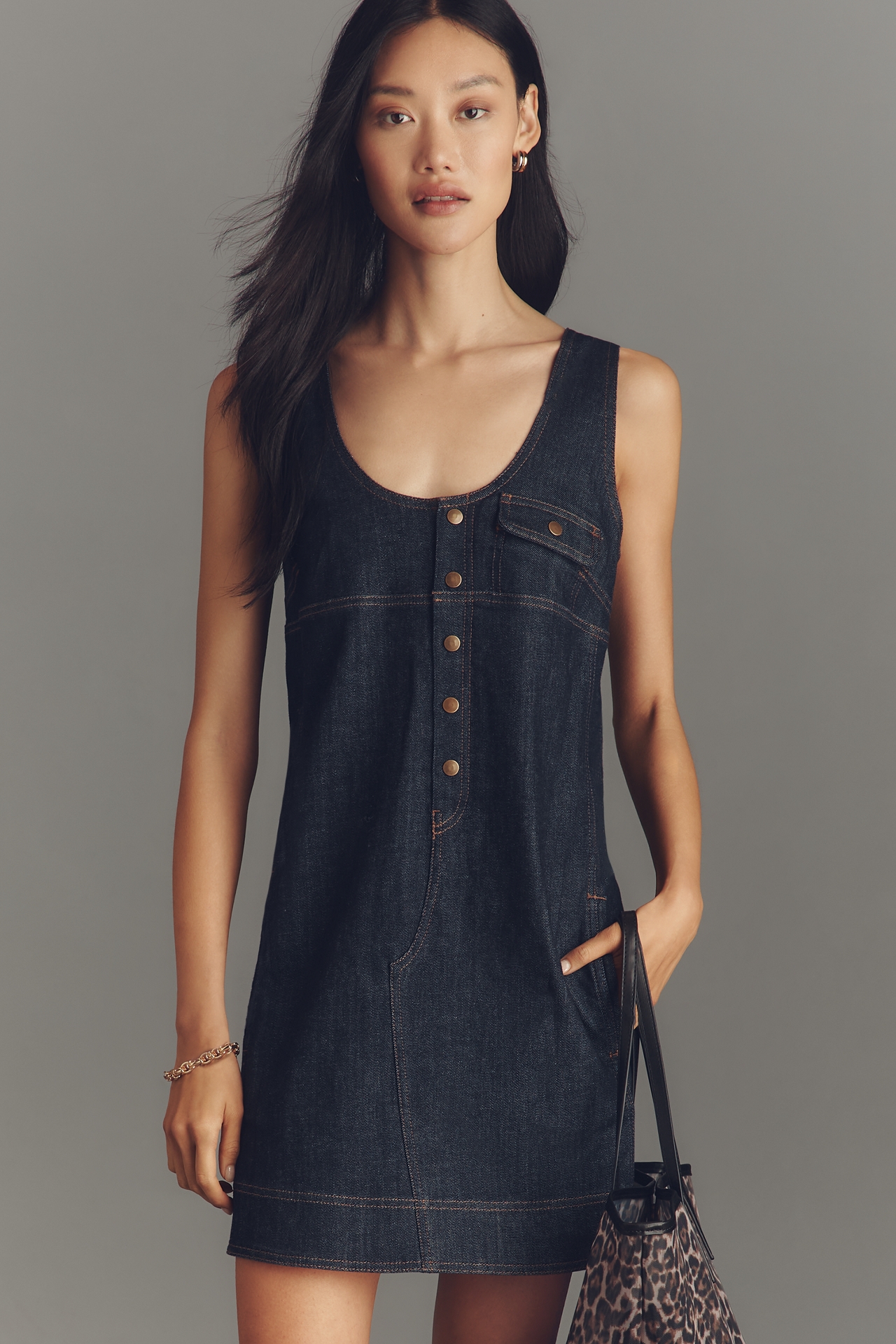Pilcro Denim Snap-Front Mini Dress