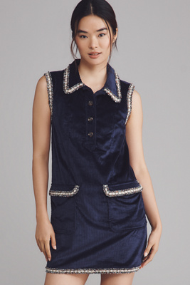 By Anthropologie Collared Corduroy Mini Dress In Blue