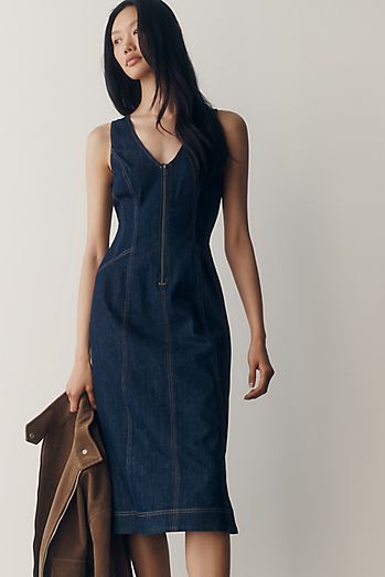 designer denim dress Heading South Mini - Denim A sweetheart neckline enhances the silhouette with a feminine frame Women's Denim & Jean Dresses