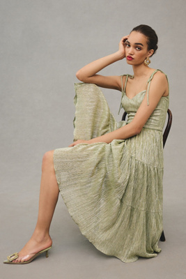Dress The Population Sweetheart Shimmer Tiered Dress In Green | ModeSens