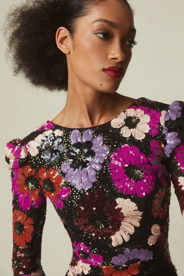 Dress The Population Hazel Long-Sleeve Embellished Mini Dress #4