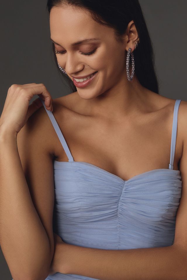 dress the population heather strapless ruched midi dress Heather Strapless Dress