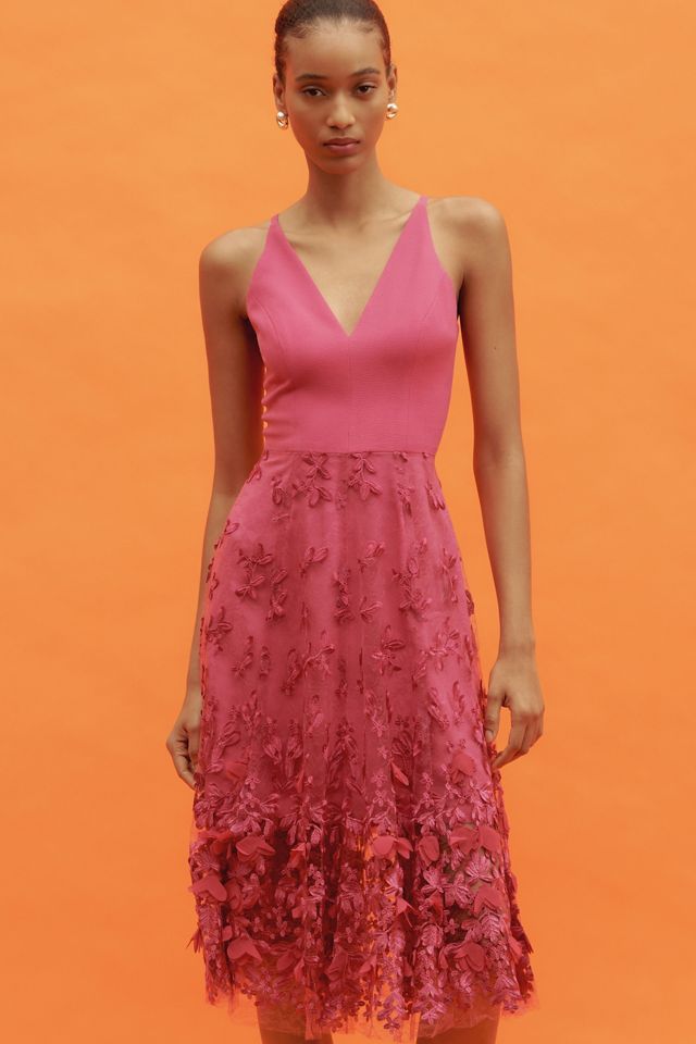 Dress The Population Darleen V-Neck Appliqué Midi Dress #2